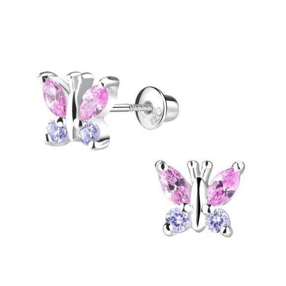 Silver Butterfly Screw Back Bullet Earnings - Picture 1 of 1